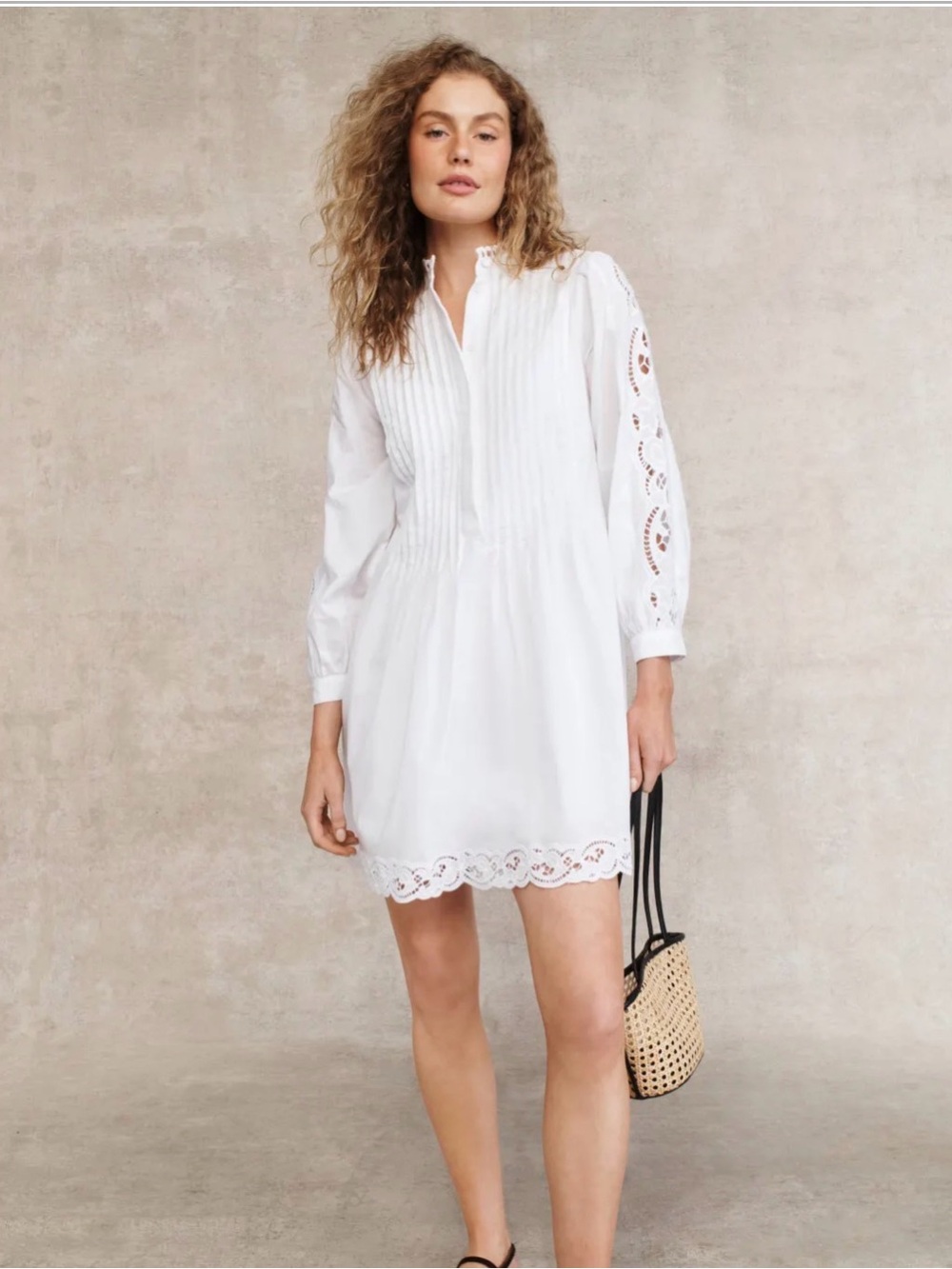 MADEWELL- White Eyelet Pintuck Eyelet Mini Dress